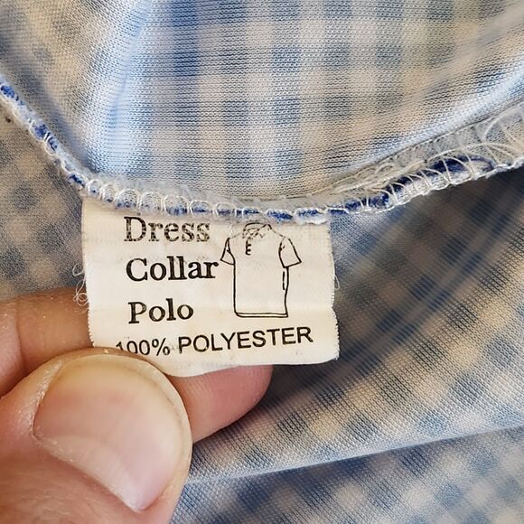 Collars & Co Dress Collar Polo Shirt Men's L Blue Gingham Long Sleeve Stretch - Picture 3 of 4